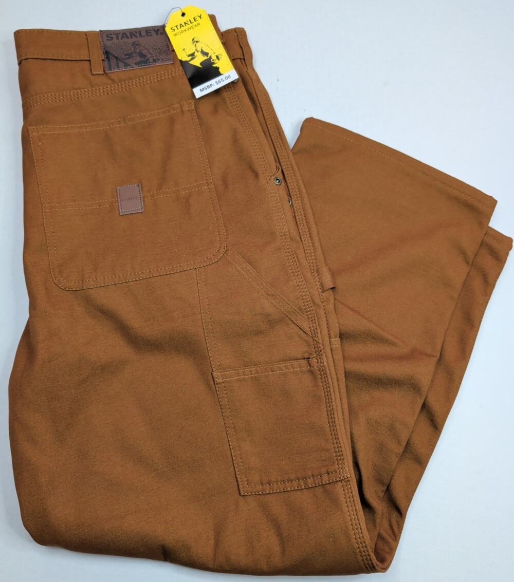 NEW Stanley Fleece Lined Canvas Carpenter Pants Brown Mens 40 x 30 Warm Rugged